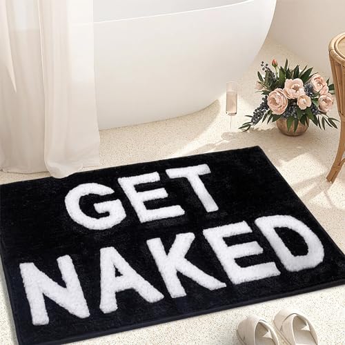 Get Naked Badematte, schwarz, 50,8 x 81,3 cm, rutschfeste Badematten für Badezimmer für Badewanne, Dusche, Bodenmatte, schwarz-weißer Teppich für Wohnungsdekoration, saugfähige Badematte für lustige von KOEXM