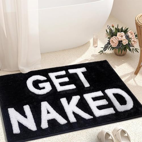 KOEXM Get Naked Badematte, schwarz, 50,8 x 81,3 cm, rutschfest, saugfähig, niedliche Badematten für Badewanne, Dusche, Bodenmatte, schwarz-weißer Teppich für lustige Wohnungsdekoration, waschbar von KOEXM