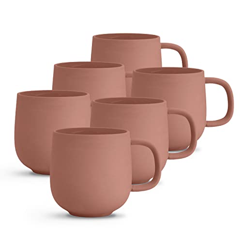 KØZY LIVING Keramik Tasse 6 Stk - 300 ml Tassen-Set mit Henkel in skandinavischem, nordic Design - perfekt für Kaffee oder Tee - lachsrosa (matt) von KØZY LIVING