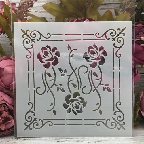 Schablonen zum Basteln, 20 x 20 cm, quadratisch, Blumen-Hintergrund, Schablonen zum Malen auf Holz, Zeichenvorlage, Scrapbook-Dekoration, DIY-Projekte, Stil 6 von KOFORULAIG