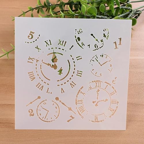 Schablonen zum Malen, 13 x 13 cm, Vintage-Uhr-Zeichenschablone zum Malen auf Holz, Wand, Stoff, Möbel, Boden, Schablonen für Bastelprojekte von KOFORULAIG