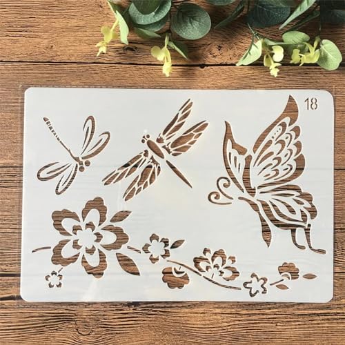 Schablonen zum Malen, 26 cm, Schmetterling, Libelle, Blume, Zeichenschablone zum Malen auf Holz, Wand, Stoff, Möbel, Boden, Schablonen für Bastelprojekte von KOFORULAIG