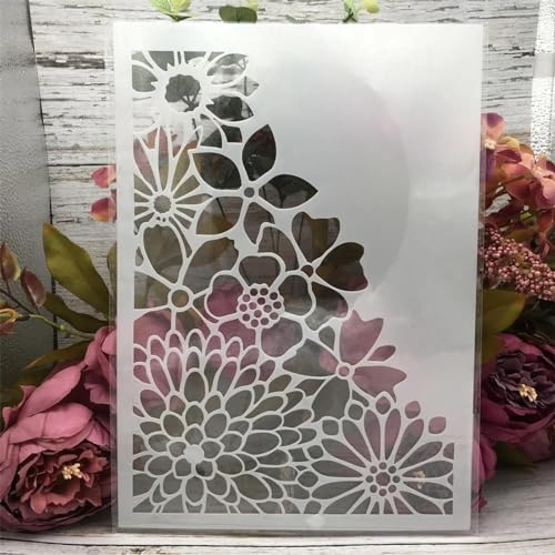 Schablonen zum Malen, 29 x 21 cm, A4, halbe Chrysanthemen-Blume, Zeichenschablone zum Malen auf Holz, Wand, Stoff, Möbel, Boden, Schablonen für Bastelprojekte von KOFORULAIG