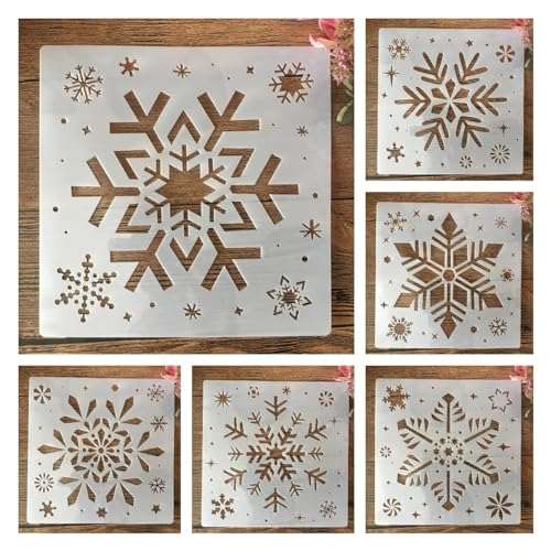 Schablonen zum Malen, 6 Stück, 20 x 20 cm, Winter-Weihnachts-Schneeflocken-Zeichenschablonen zum Malen auf Holz, Wand, Stoff, Möbel, Boden, Schablonen für Bastelprojekte Schablonen zum Malen, 6 Stück, 20 x 20 cm, Winter-Weihnachts-Schneeflocken-Zeichenschablonen zum Malen auf Holz, Wand, Stoff, Möbel, Boden, Schablonen für Bastelprojekte von KOFORULAIG