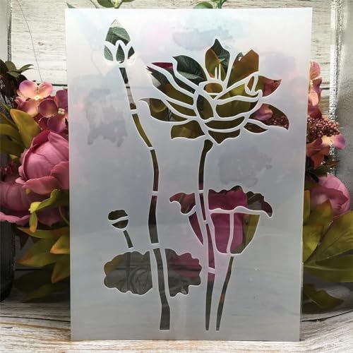 Schablonen zum Malen, A4, 29 cm, Blumen-Zeichenschablone zum Malen auf Holz, Wand, Stoff, Möbel, Boden, Schablonen für Bastelprojekte von KOFORULAIG