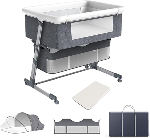 KOGTYB Es gibt sie als dreikinderwiege, an den betten mit bremsanrädern, in ganz tragbarem Kinderbett, das den höchsten spielbereich mitsteuert und moskitonetz mitträgt(Gray) von KOGTYB