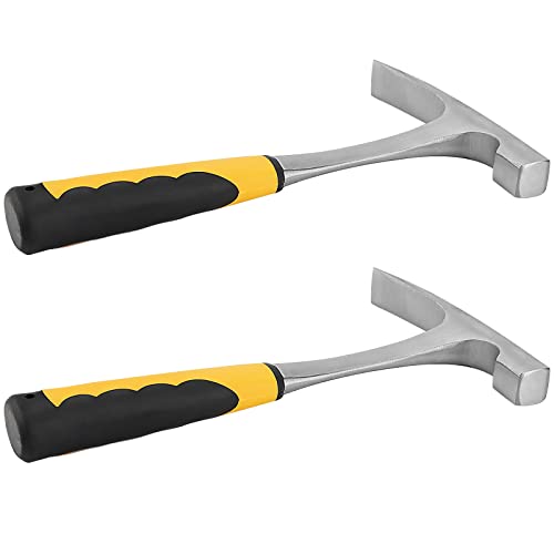 KOHAND 2 Stück 680 g flacher Kopf Ziegelhammer, Felspickhammer mit stoßdämpfendem Griff, verchromter geologischer Hammer, Doppelkopf-Maurerhammer für Bergbau, Prospektion von KOHAND