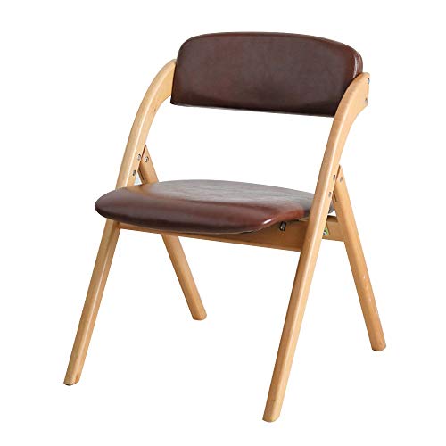 KOHARA Klappbarer Beistellstuhl, Schlafzimmerstuhl, Sitz aus PU-Leder, ergonomischer Sessel, tragbarer Loungesessel aus Massivholz, Nenntragfähigkeit: 150 kg (Farbe: Braun, Größe: Holzr von KOHARA