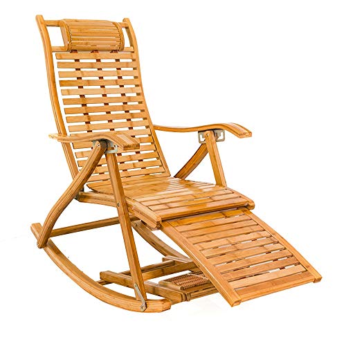 KOHARA Schaukelstuhl, Faltbarer Sessel für Erwachsene für Senioren, mit Fußmassagerad, multifunktionaler Nickerchenstuhl mit einziehbarer Fußstütze, Bambus-Balkon-Loungesessel für die G von KOHARA