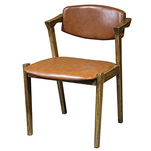 KOHARA Stühle Esszimmerstühle Massivholzmöbel Bequeme Rückenlehne Retro-Loungesessel PU-Softpack-Heimsessel Tragkraft 150 kg (Farbe: Braun) von KOHARA