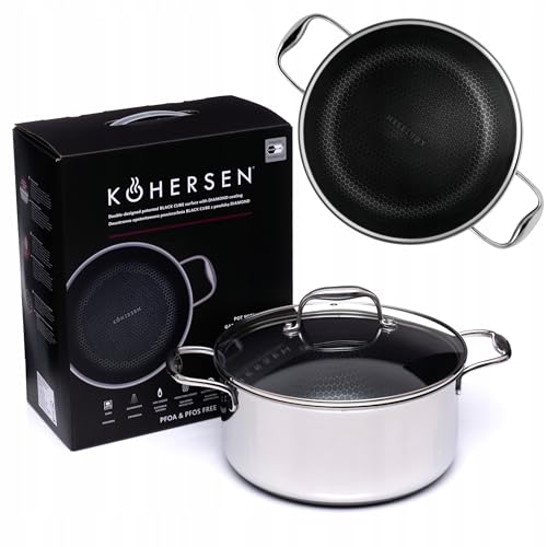 Kohersen Kochtopf mit Decke – DIAMOND Antihaftbeschichtung Mit Wabenstruktur –Deckel aus gehärtetem Glas – Kühl Griff – Topf für Induktion, Gasherd, Elektroherd – Ohne Ptfe Und Pfoa – 24cm - 4,9 l Kohersen Kochtopf mit Decke – DIAMOND Antihaftbeschichtung Mit Wabenstruktur –Deckel aus gehärtetem Glas – Kühl Griff – Topf für Induktion, Gasherd, Elektroherd – Ohne Ptfe Und Pfoa – 24cm - 4,9 l von Kohersen