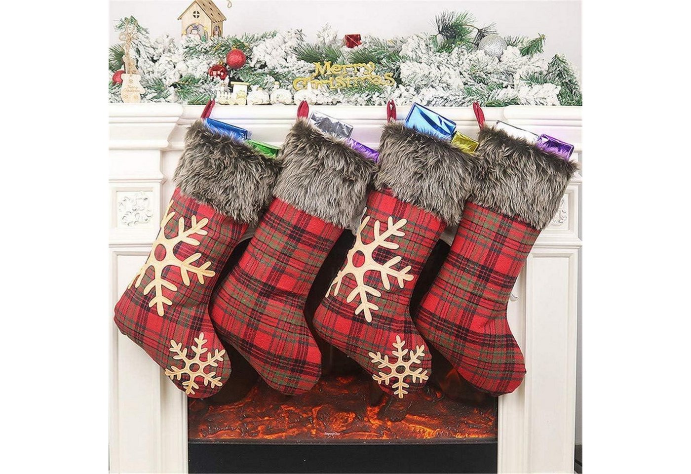 KOHMUI Adventskalender Weihnachtsstrumpf Set 4er Rot Plaid 46cm Schneeflocke Nikolausstiefel KOHMUI Adventskalender Weihnachtsstrumpf Set 4er Rot Plaid 46cm Schneeflocke Nikolausstiefel von KOHMUI