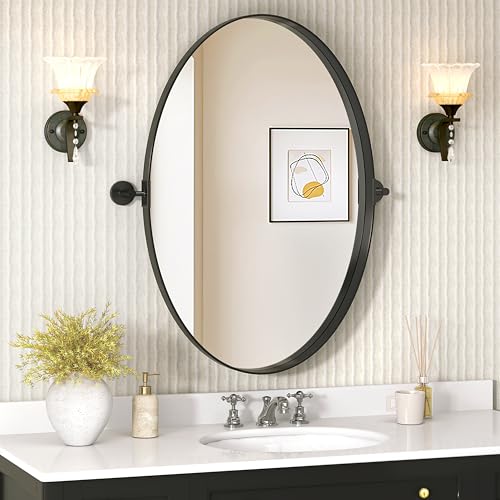 KOHROS Ovaler Wandspiegel für Badezimmer 24 x 36 Zoll Pivot an der Wand befestigter Eitelkeitsspiegel Schwarzer Metallrahmen Dekorative Ovale Spiegel für Schlafzimmer Wohnzimmer KOHROS Ovaler Wandspiegel für Badezimmer 24 x 36 Zoll Pivot an der Wand befestigter Eitelkeitsspiegel Schwarzer Metallrahmen Dekorative Ovale Spiegel für Schlafzimmer Wohnzimmer von KOHROS