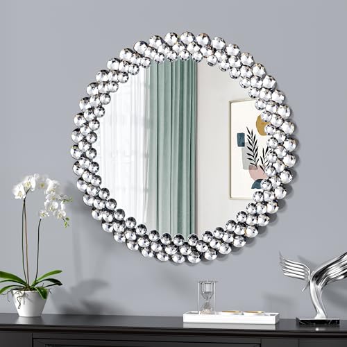 KOHROS Runder dekorativer Wandspiegel mit Jeweled Akzent Großer venezianischer Spiegel für Schlafzimmer/Badezimmer/Eingang/Durchgang 32 ×32 in von KOHROS