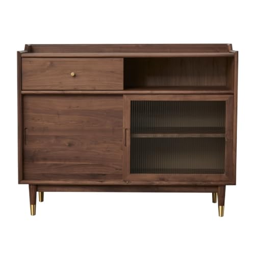 Anrichte Mit Nordic Walnut Anrichte mit Schublade Schließfächer Moderner Einfacher Buffetschrank Mit verstellbarer Trennwand Buffetschrank(S:100 * 40 * 95cm) von KOHUS