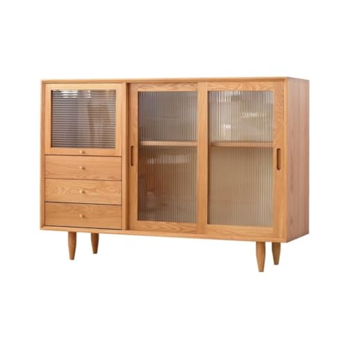 Anrichte mit Nordic Solid Holz Sideboard Einzelne Kaffeebarschrank Wohnzimmer Abnehmbare Tür Schließfächer Büffetschrank(S:120 * 40 * 92cm) von KOHUS