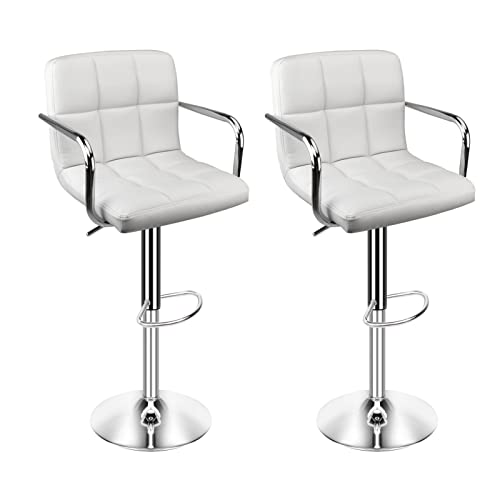 KOHUS Barhocker Barhocker Moderner Barhocker Verstellbarer Hocker Drehbarer Barstuhl mit Rückenlehne und Fußstütze, Bürostuhl, 2 Teile/Set Barhocker (Weiß) von KOHUS