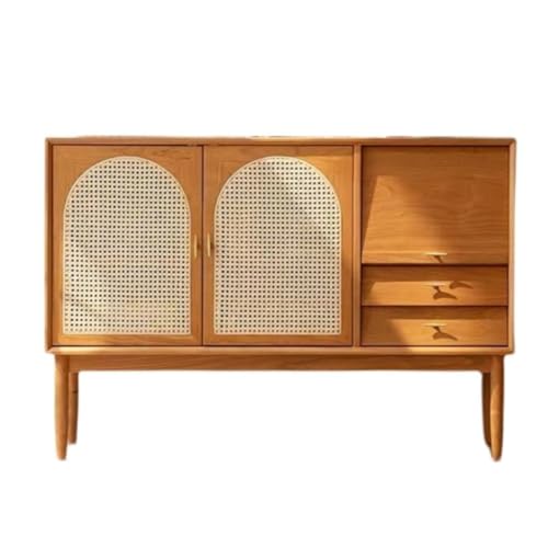 KOHUS Sideboard mit Rattan-Schrank, einfacher chinesischer Aufbewahrungsschrank, Eingangskabinett aus Massivholz, Buffetschrank mit Schubladen, Buffetschrank (M:130 x 35 x 90 cm) von KOHUS
