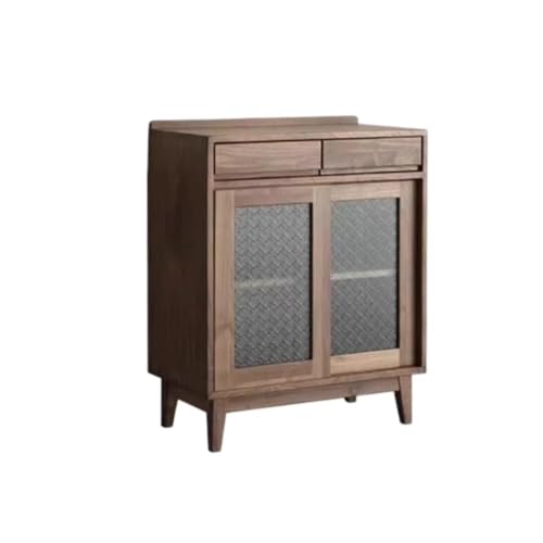 Kommode Mit Chinesischen Schwarz Walnuss Kommode Glastür Buffetschrank Wohnzimmer Dekorative Schrank Schrank mit Schubladen Buffetschrank(M:80 * 40 * 87cm) von KOHUS