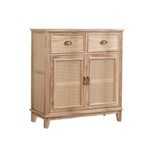Kommode mit Chinesischen Retro Massivholz Kommode Haushalt Rattan Teeschrank Kommode Wohnzimmer Wandaufbewahrung Buffetschrank(A) von KOHUS