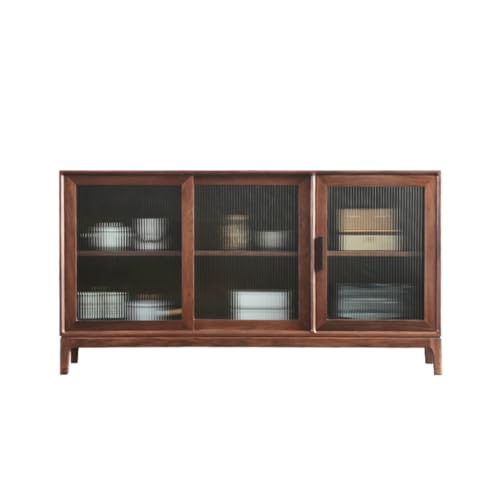 Kommode mit Schwarz Nussbaum Kommode Glastür Wohnzimmer Weinschrank Chinesisch Buffetschrank Geeignet für Zuhause, Küche und Restaurant Buffetschrank(M:160 * 40 * 90cm) von KOHUS