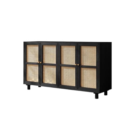 Sideboard Kommode Massivholz Schrank Rattan Kommode Buffetschrank mit vier Türen Eingangsschrank mit Stauraum Buffetschrank (C) von KOHUS