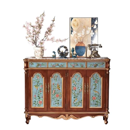 Sideboard Kommode mit Holzveranda aus Regal, Landhauseingang, Wohnzimmer, Schuhschrank, handbemalter Retrokunst-Beistellschrank, Esszimmer-Beistellschrank Buffetschrank von KOHUS