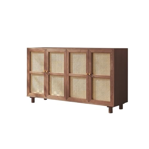 Sideboard Kommode mit Massivholz Aufbewahrungsschrank, Rattan Sideboard, Buffetschrank mit vier Türen, Eingangsschrank mit Stauraum Buffetschrank(B) von KOHUS