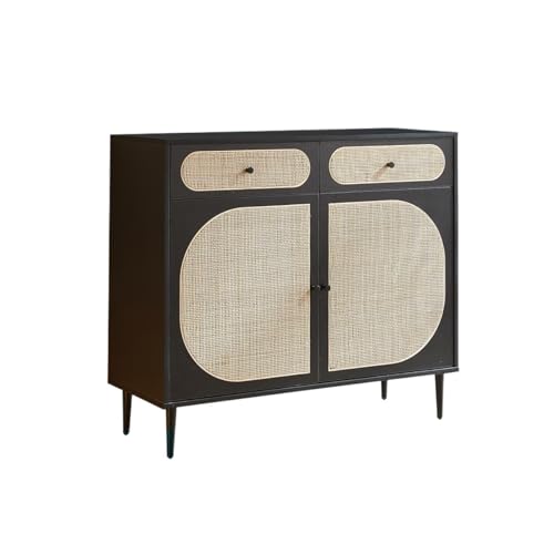 Sideboard Kommode mit Rattan Deko Tür, Massivholz Badaufbewahrungsschrank, moderner Hauseingang Buffetschrank(A) von KOHUS
