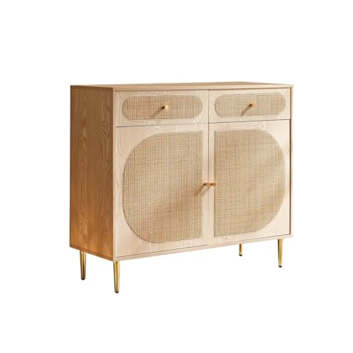 Sideboard Kommode mit Rattan Deko Tür, Massivholz Badaufbewahrungsschrank, moderner Hauseingang Buffetschrank(B) von KOHUS