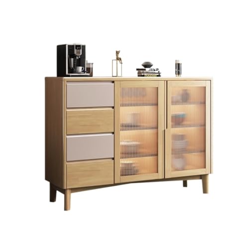 Sideboard Kommode mit skandinavischer Massivholzkommode Glastür Aufbewahrungsschrank Schrankkonsole Moderner Buffetschrank Buffetschrank (C) von KOHUS