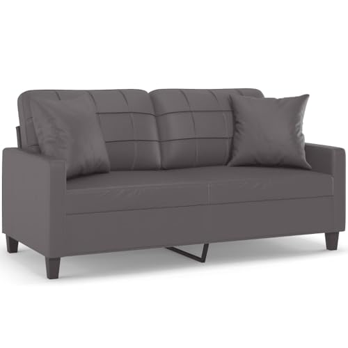 KOIECETA 2-Sitzer-Sofa mit Zierkissen Couch Loungesofa Relaxsofa Relaxcouch Grau 140 cm Kunstleder von KOIECETA