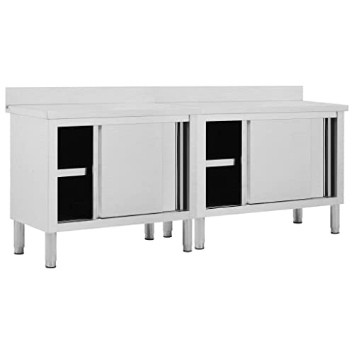 KOIECETA 2X Arbeitsschrank mit Schiebetüren Arbeitstisch Arbeitsplatte Edelstahlschrank Gastro Schrank Schiebetürenschrank 200x50x(95-97) cm Edelstahl von KOIECETA