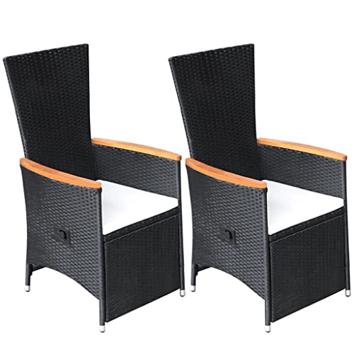 KOIECETA 2X Gartenstuhl mit Auflagen Relaxstuhl Sessel Sonnenliege Stuhl Hochlehner Gartenmöbel Rattansessel Poly Rattan (Verstellbare Rückenlehne und Fußstütze, Schwarz) von KOIECETA