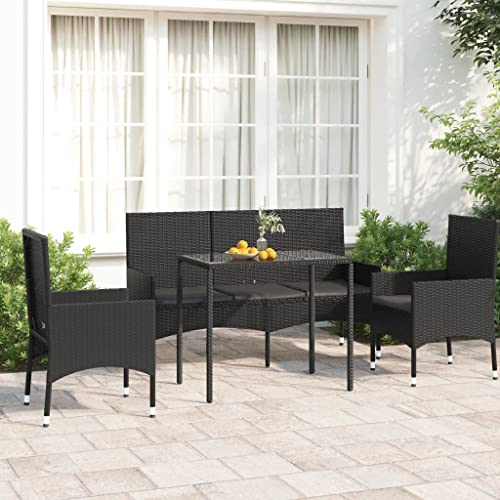 KOIECETA 4-TLG. Garten-Lounge-Set mit Kissen Gartenmöbel Set Garten Hocker & Tisch Loungemöbel Outdoor Möbel mit Sessel Schwarz Poly Rattan von KOIECETA