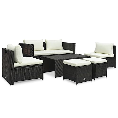 KOIECETA 6-TLG. Garten-Lounge-Set mit Auflagen Gartenmöbel Lounge Sitzgruppe für Garten Terrasse und Balkon Gartenmöbel Set wetterfest Poly Rattan (Braun und Weiß) von KOIECETA