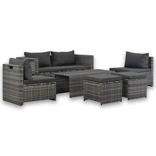 KOIECETA 6-TLG. Garten-Lounge-Set mit Auflagen Gartenmöbel Lounge Sitzgruppe für Garten Terrasse und Balkon Gartenmöbel Set wetterfest Poly Rattan (Grau) von KOIECETA