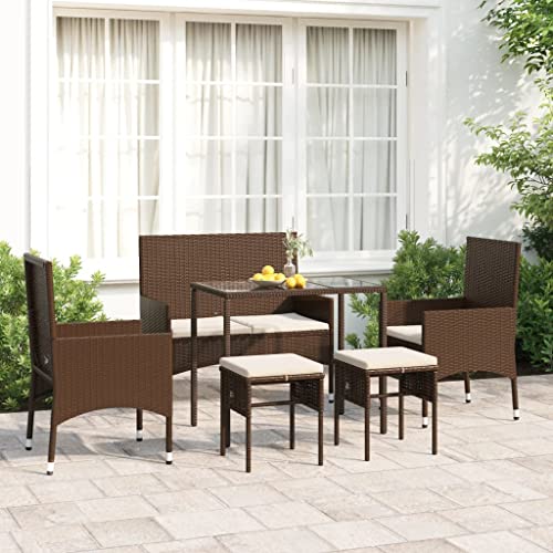 KOIECETA 6-TLG. Garten-Lounge-Set mit Kissen Gartenmöbel Set Garten Hocker & Tisch Loungemöbel Outdoor Möbel mit Sessel Braun Poly Rattan von KOIECETA