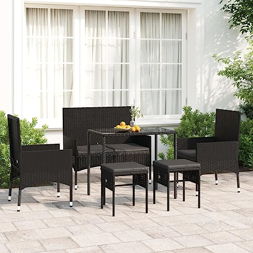 KOIECETA 6-TLG. Garten-Lounge-Set mit Kissen Gartenmöbel Set Garten Hocker & Tisch Loungemöbel Outdoor Möbel mit Sessel Schwarz Poly Rattan von KOIECETA