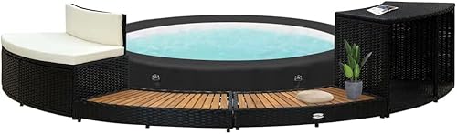 KOIECETA Akazienholz Whirlpool Umrandung Witterungsbeständig Verkleidung Poolumrandung Poolverkleidung für Jacuzzi Poly Rattan Schwarz von KOIECETA