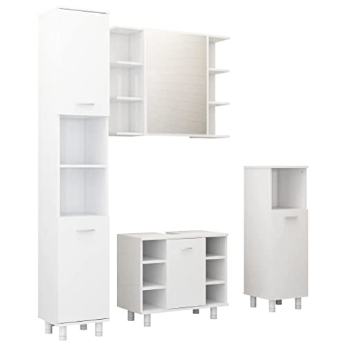 KOIECETA Badmöbel Set 4-TLG. Waschbeckenunterschrank Spiegelschrank Hochschrank Midischrank Schrank Badezimmerschrank Badschrank Hochglanz-weiß Holzwerkstoff von KOIECETA