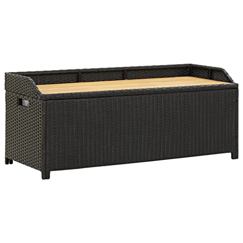 KOIECETA Bank Sitzbank unter Sitzfläche Gartenbank UV-Beständig für den Außenbereich Parkbank Gartenmöbel Poly Rattan Akazienholzmit Stauraum 120 cm Poly Rattan Schwarz von KOIECETA
