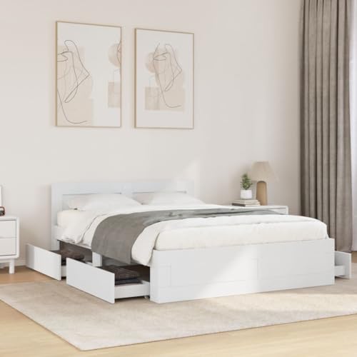 KOIECETA Bettgestell Bett mit Kopfteil Bettrahmen mit Lattenrost Doppelbett Schlafzimmerbett mit Stauraum ohne Matratze Weiß 120x200 cm KOIECETA Bettgestell Bett mit Kopfteil Bettrahmen mit Lattenrost Doppelbett Schlafzimmerbett mit Stauraum ohne Matratze Weiß 120x200 cm von KOIECETA