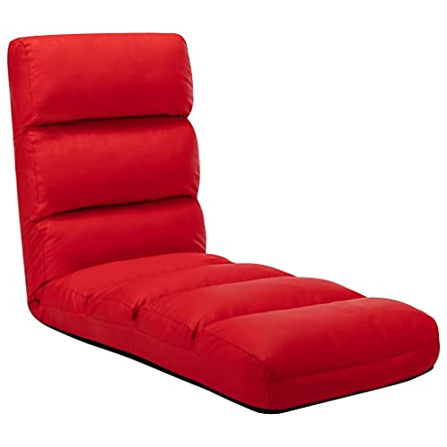 KOIECETA Bodenstuhl Faltbar Schlafsessel Sessel Sofastuhl Lounge Bodensessel Liege Bodenkissen Sitzkissen mit Rückenlehne Kunstleder (Rot) von KOIECETA