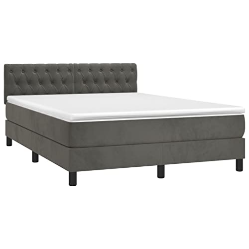 KOIECETA Boxspringbett Bett mit Matratze Kopfteil LED Doppelbett Bettgestell mit Lattenrost Polsterbett Bettrahmen Knopfheftung Design Samt (Dunkelgrau, 140x200 cm) von KOIECETA