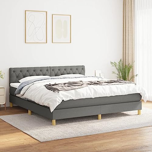 KOIECETA Boxspringbett mit Matratze Dunkelgrau 160x200 cm Stoff von KOIECETA