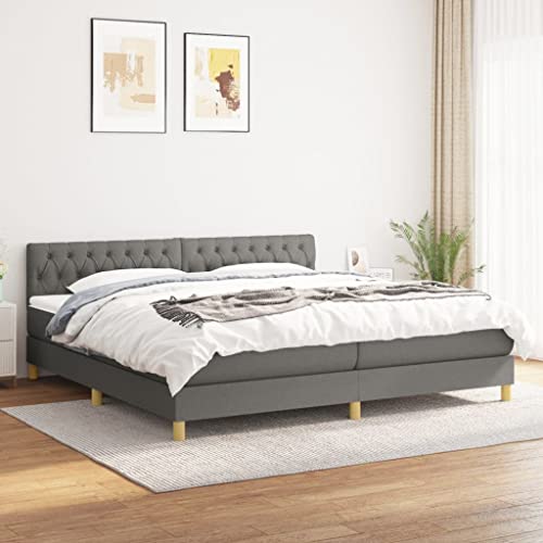 KOIECETA Boxspringbett mit Matratze Dunkelgrau 200x200 cm Stoff von KOIECETA