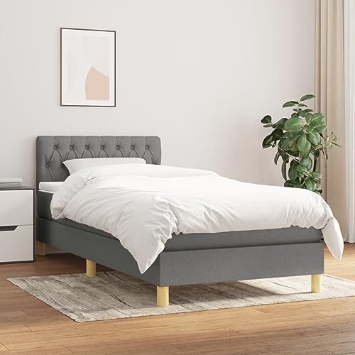 KOIECETA Boxspringbett mit Matratze Dunkelgrau 90x200 cm Stoff von KOIECETA