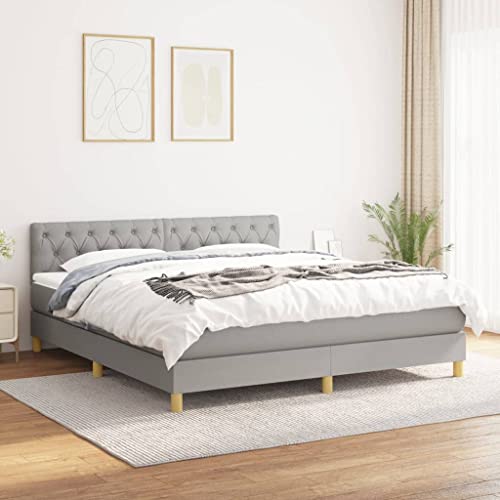 KOIECETA Boxspringbett mit Matratze Hellgrau 160x200 cm Stoff von KOIECETA