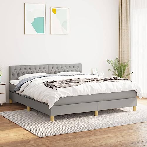 KOIECETA Boxspringbett mit Matratze Hellgrau 180x200 cm Stoff von KOIECETA